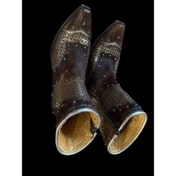 Old Gringo Studded Pony Hair Bootie Western Cowboy Boots Brown Women's 7B New - Picture 5 of 7